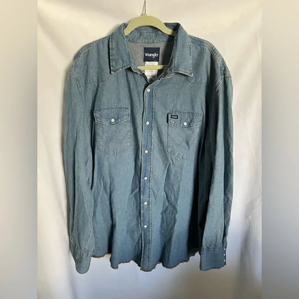 Men's Vintage Wrangler Western Denim Pearl Snap Long Sleeve XXL Shirt